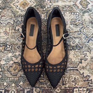 Topshop Black Woven Pointed Flats